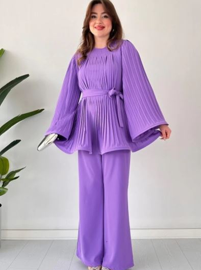 Adelina | Elegant plisseret blusset top & buksesæt Stilfuldt og behageligt forårs-/sommeroutfit