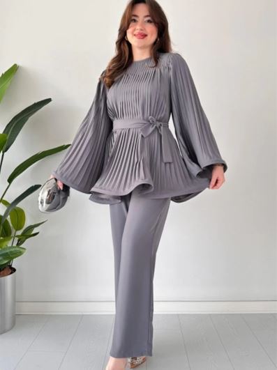 Adelina | Elegant plisseret blusset top & buksesæt Stilfuldt og behageligt forårs-/sommeroutfit