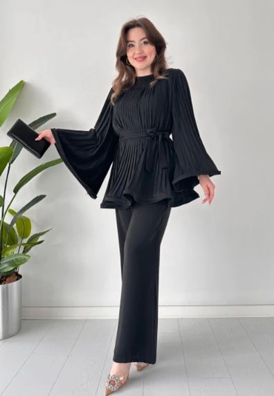 Adelina | Elegant plisseret blusset top & buksesæt Stilfuldt og behageligt forårs-/sommeroutfit