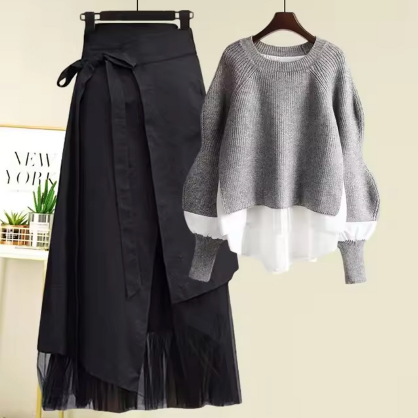 Esme | Elegant strikket sweater og nederdelsæt Chic A-line vinteroutfit til kvinder