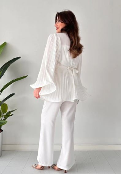 Adelina | Elegant plisseret blusset top & buksesæt Stilfuldt og behageligt forårs-/sommeroutfit