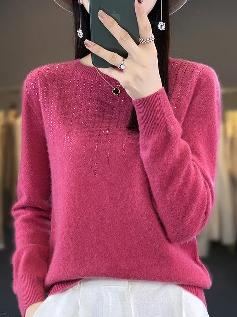 Agneska | Mousserende sweater Chic rundhalset strik til efterår/vinter