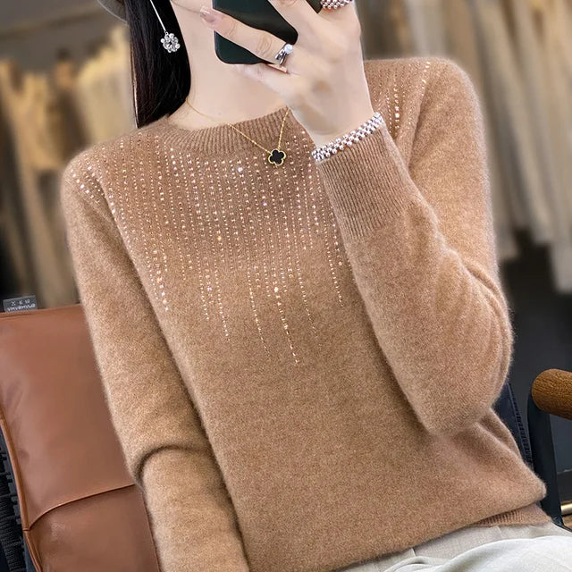 Agneska | Mousserende sweater Chic rundhalset strik til efterår/vinter