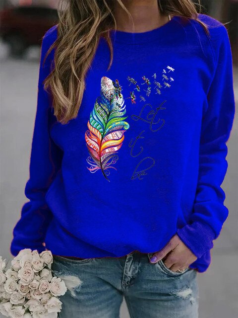 Melina | Kvinders Hyggelig Sweatshirt med fjermotiv til efterår/vinter