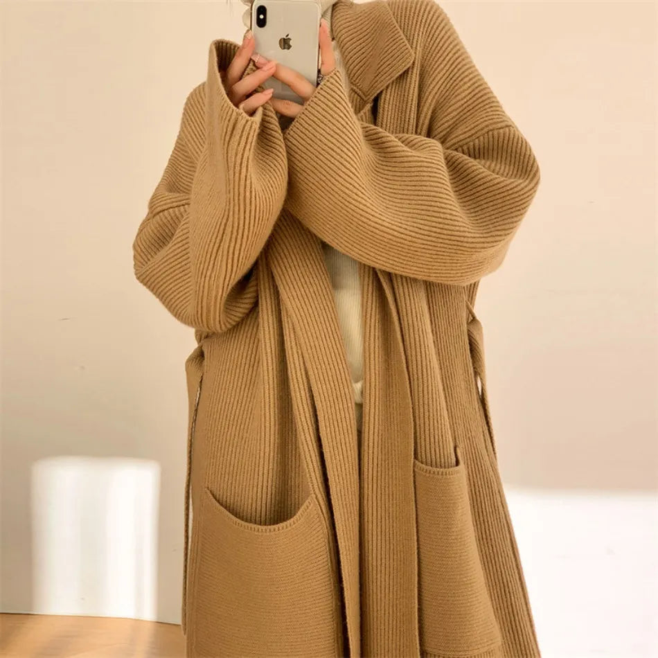 Ylva | Elegant strikket frakke til kvinder Chic lang cardigan til efterår og vinter