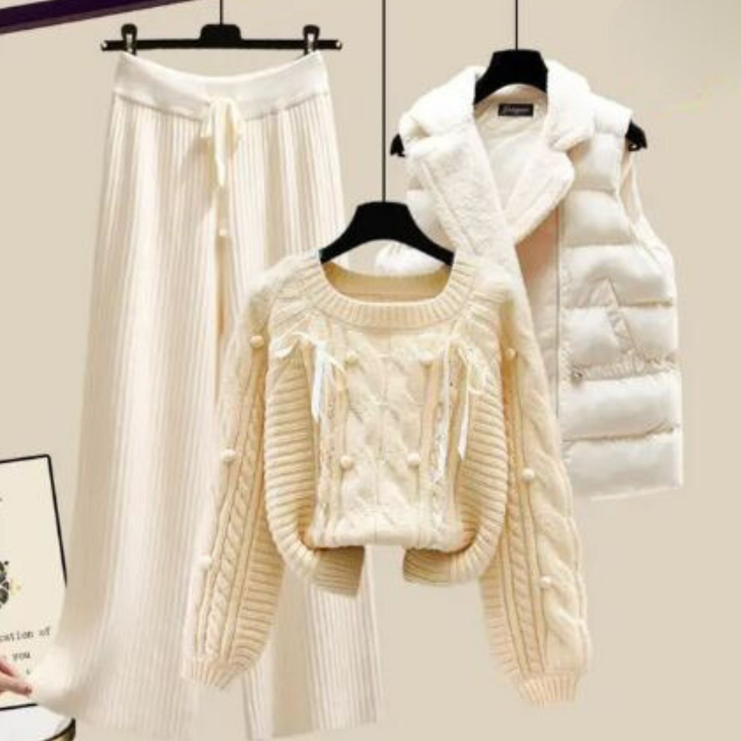 Yrsa-Marie | Kvinder 3-delt vest jakke, sweater og bukser med brede ben Elegant efterår/vinter outfit