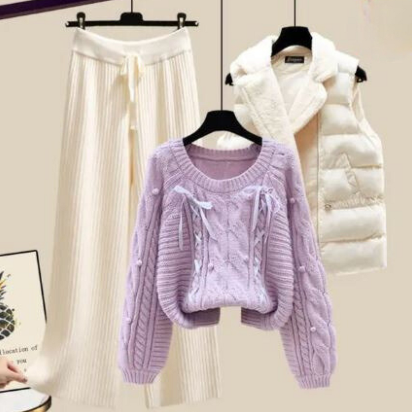 Yrsa-Marie | Kvinder 3-delt vest jakke, sweater og bukser med brede ben Elegant efterår/vinter outfit