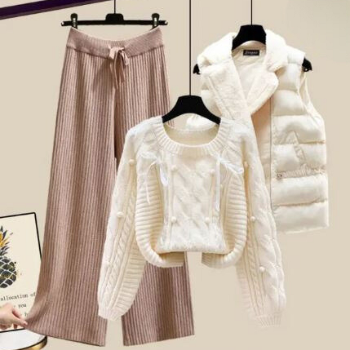 Yrsa-Marie | Kvinder 3-delt vest jakke, sweater og bukser med brede ben Elegant efterår/vinter outfit