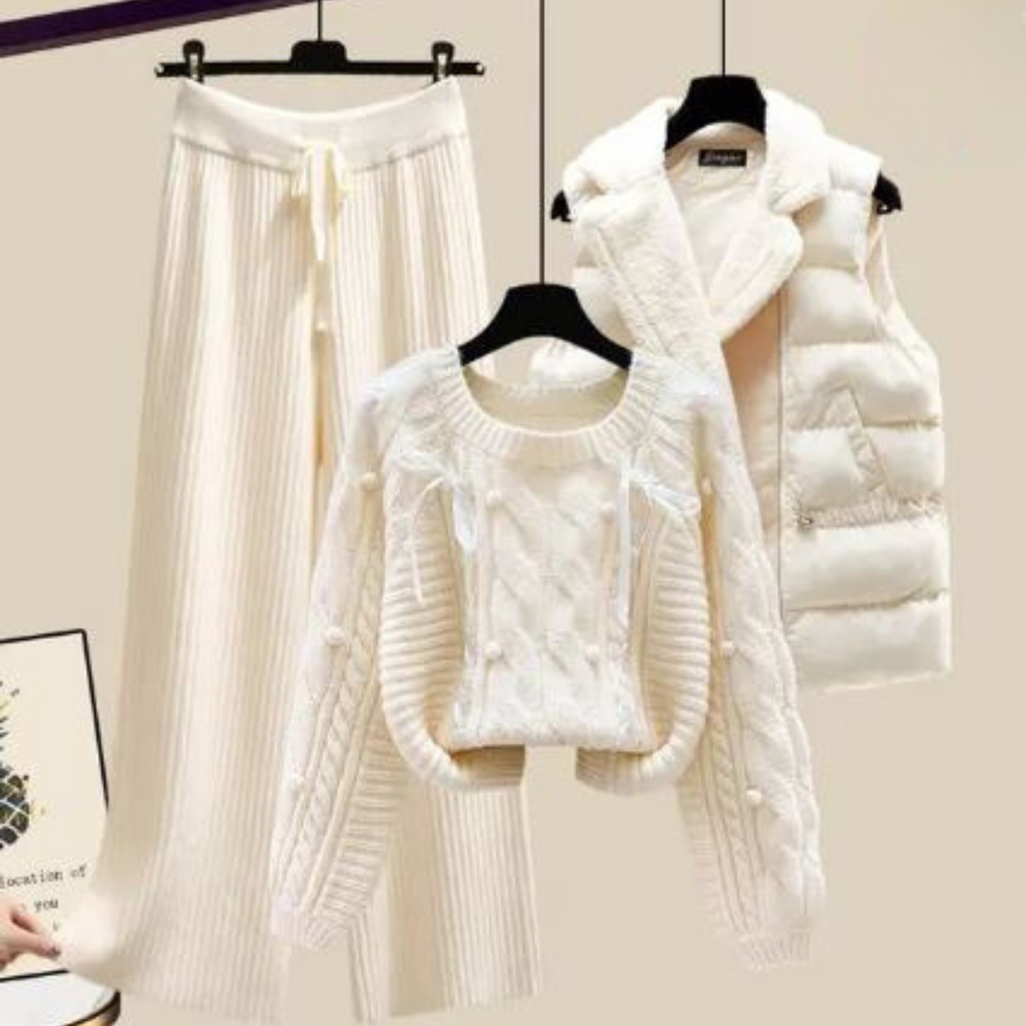 Yrsa-Marie | Kvinder 3-delt vest jakke, sweater og bukser med brede ben Elegant efterår/vinter outfit