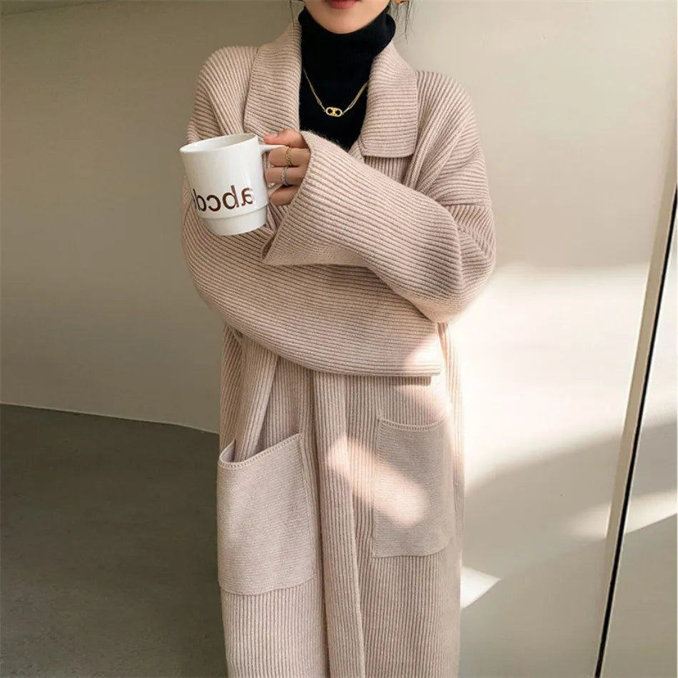 Ylva | Elegant strikket frakke til kvinder Chic lang cardigan til efterår og vinter