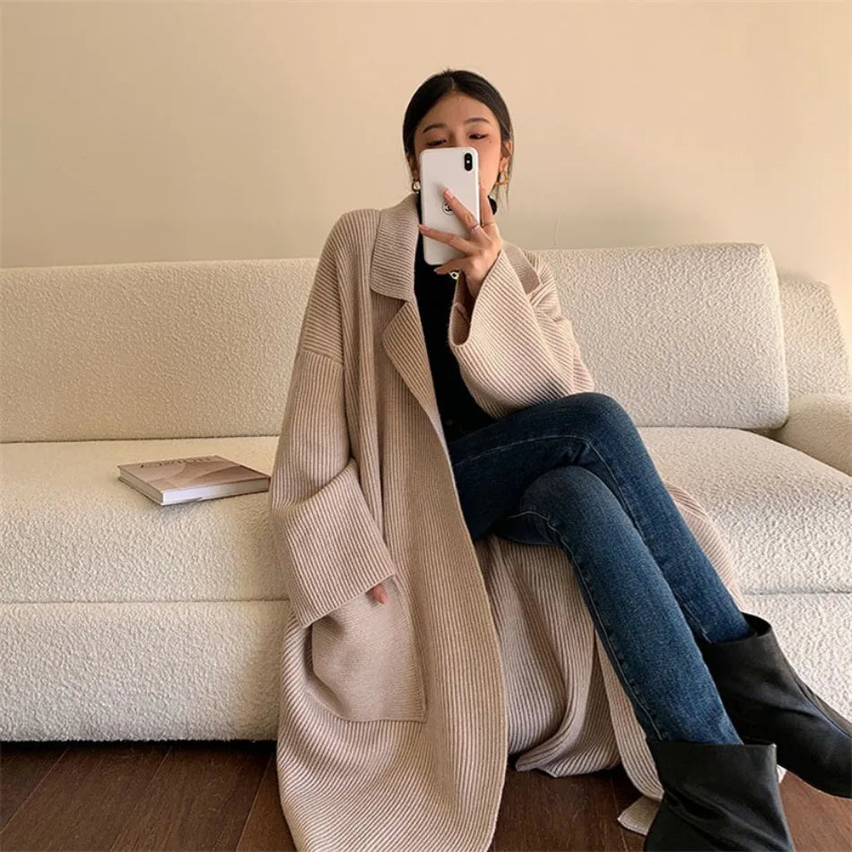 Ylva | Elegant strikket frakke til kvinder Chic lang cardigan til efterår og vinter