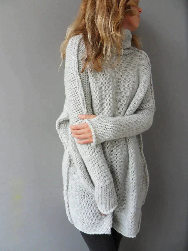 Alberte | Chic oversized grå skildpaddehals sweater til kvinder
