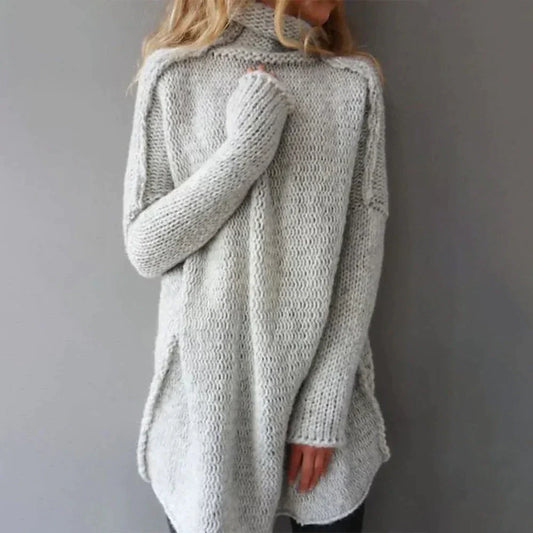 Alberte | Chic oversized grå skildpaddehals sweater til kvinder