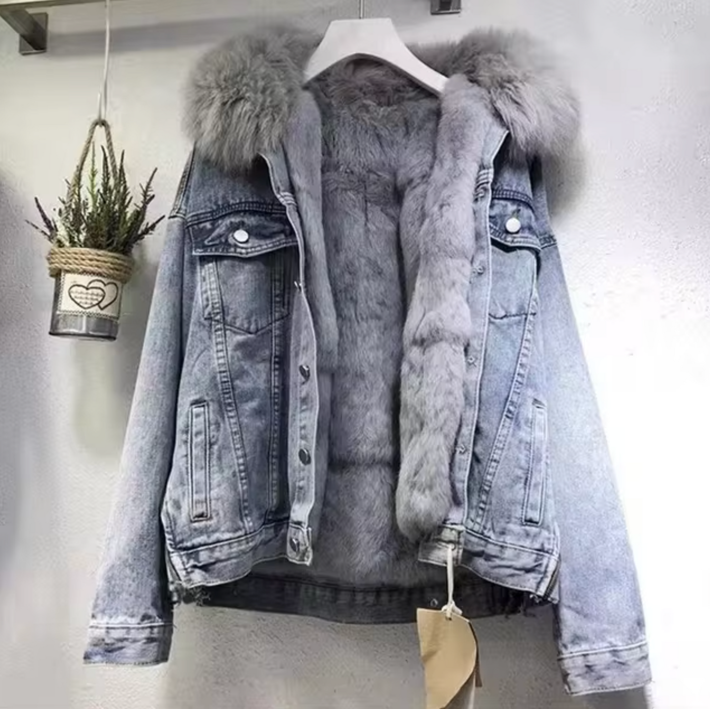 Alva | Kvinders hyggelige plys denim jakke perfekt til efterår vinter stil