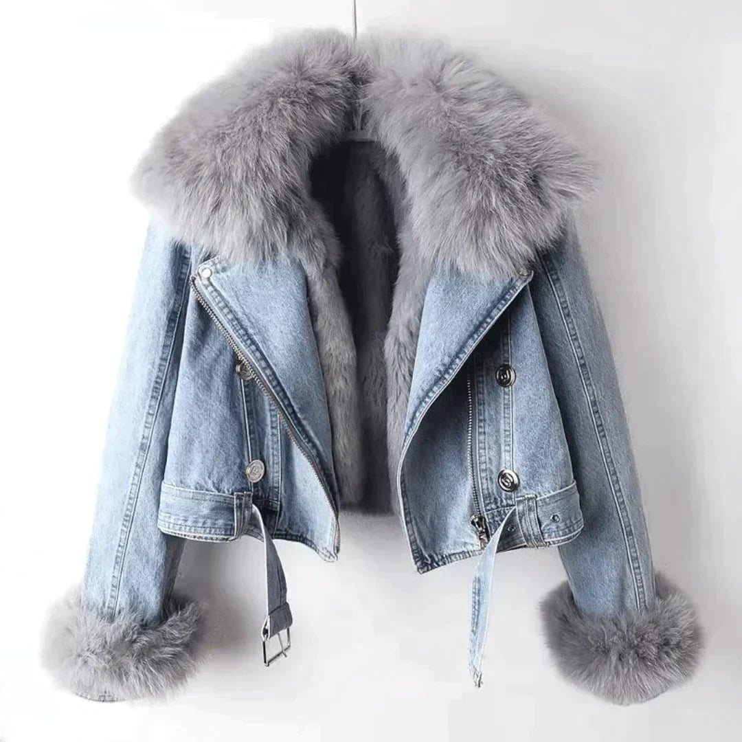 Emilia | Elegant Denim og Faux Fur Jakke til Kvinder