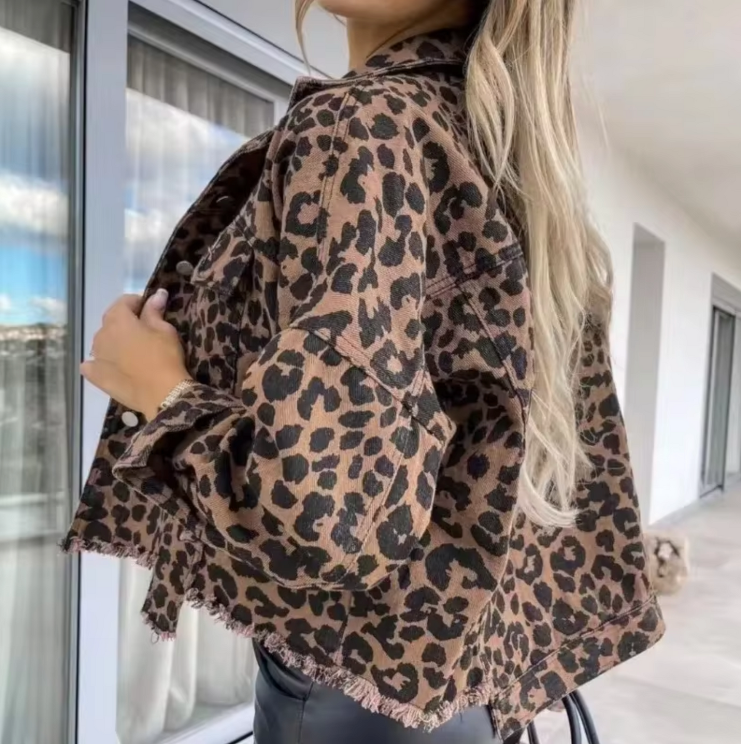 Lotte | Leopard Print Denim jakke Casual Kvinders Vintage frakke