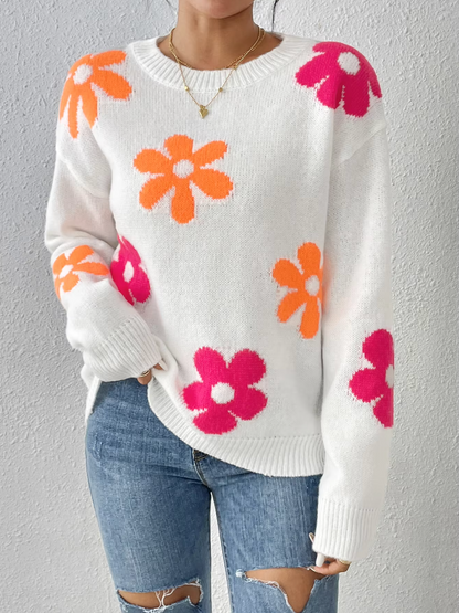 Freda | Hyggelig blomsterstrikket sweater til kvinder Afslappet og stilfuld vintertop