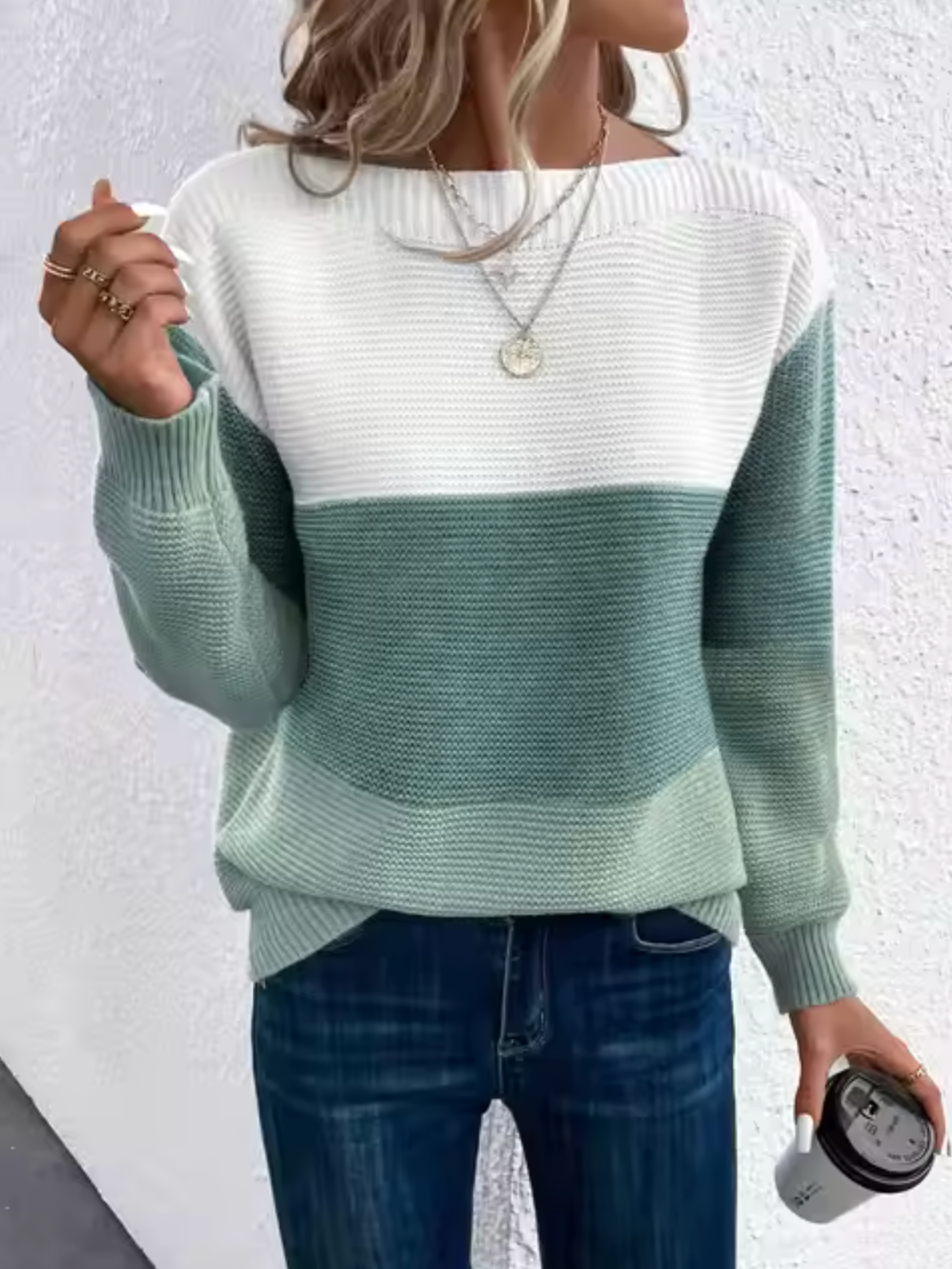 Lauren | Tricolor Patchwork sweater Elegant striktrøje til kvinder til efterår/vinter