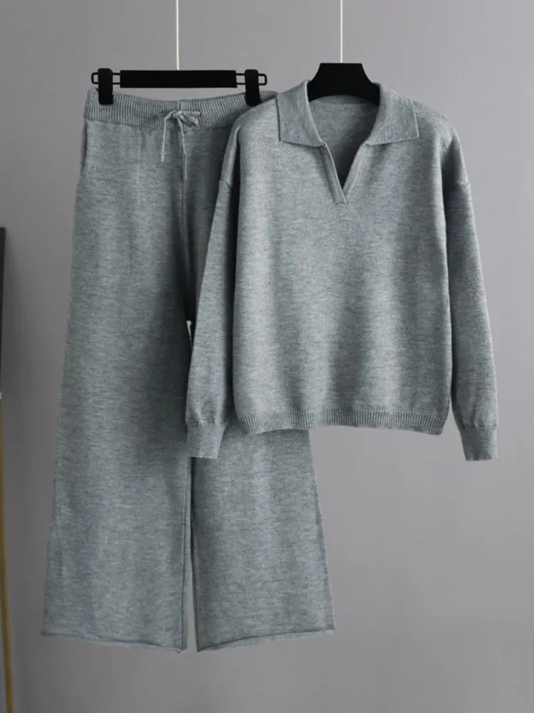 Maritta | Oversized polo sweater og bukser med brede ben til kvinder