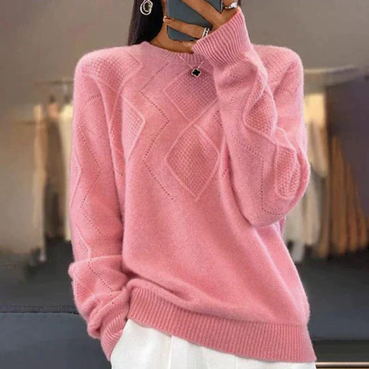 Benedikta | Hyggelig pink monokrom uldstrikket sweater til efterår/vinter