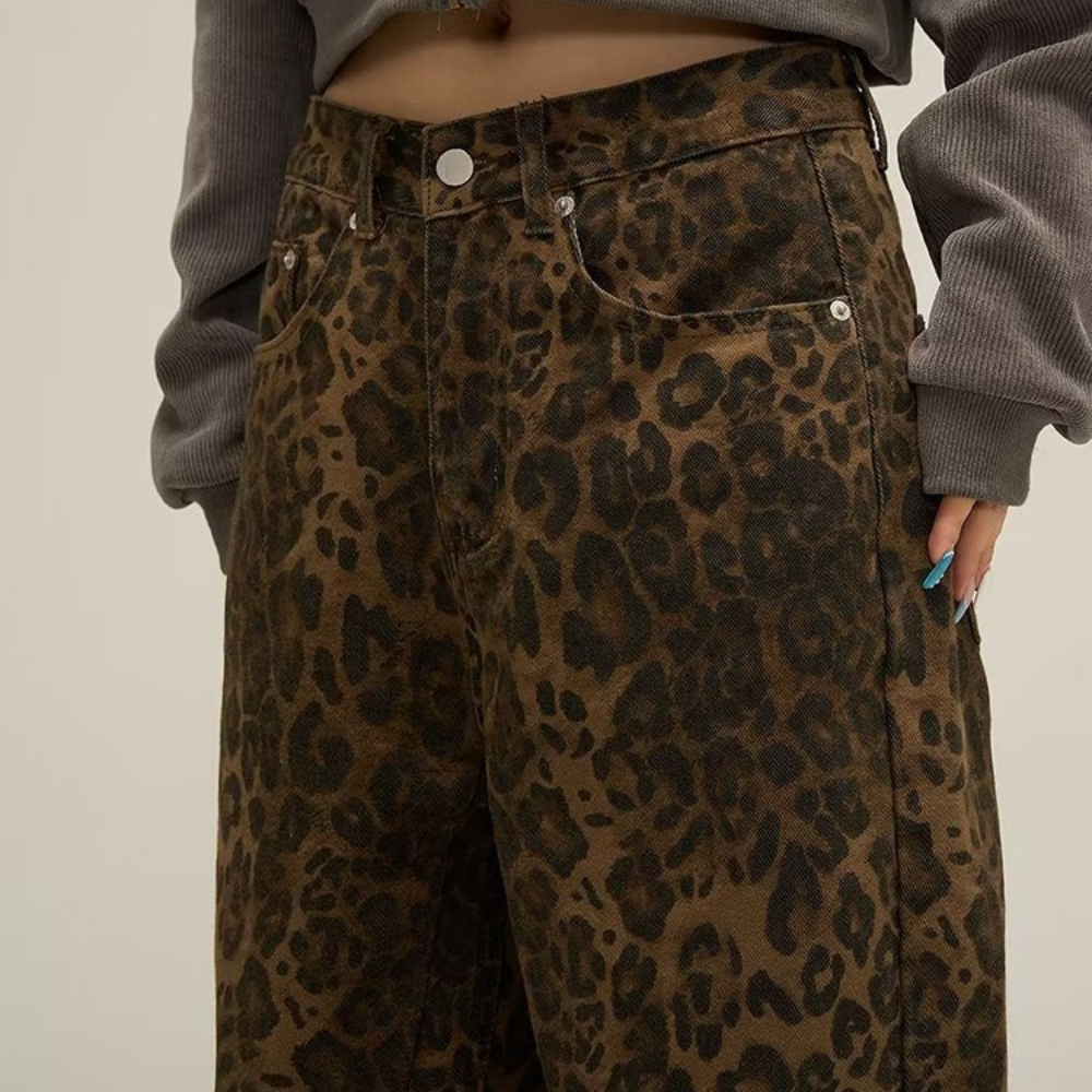 Janelle - Leopard print bredbenede jeans