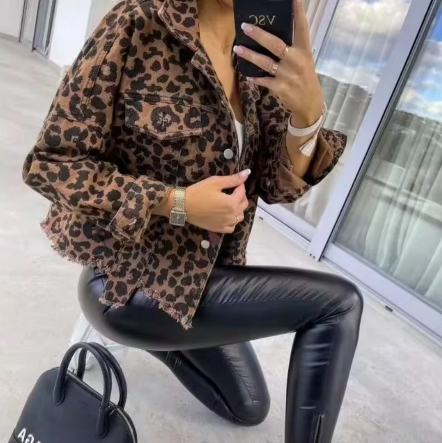 Lotte | Leopard Print Denim jakke Casual Kvinders Vintage frakke