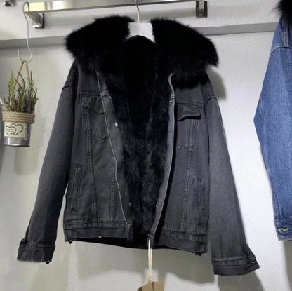 Alva | Kvinders hyggelige plys denim jakke perfekt til efterår vinter stil