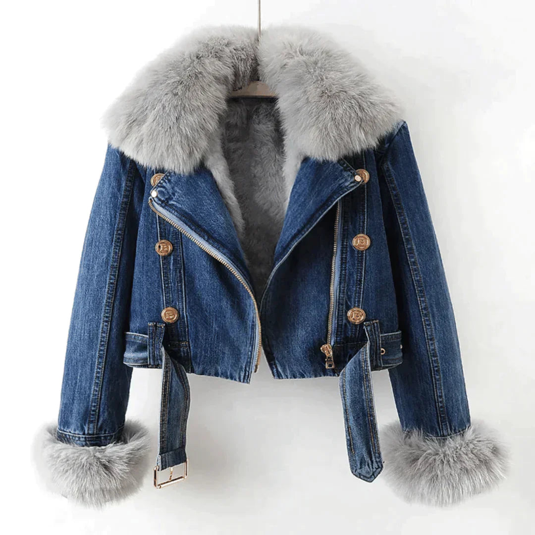 Emilia | Elegant Denim og Faux Fur Jakke til Kvinder