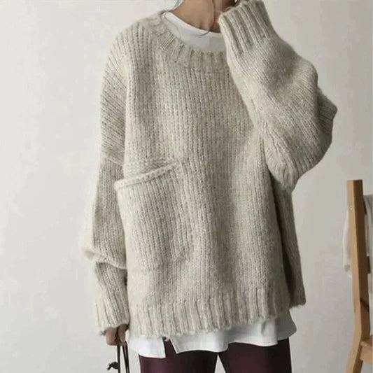 Antonie | Ivory oversized sweater med lomme løfter din stil