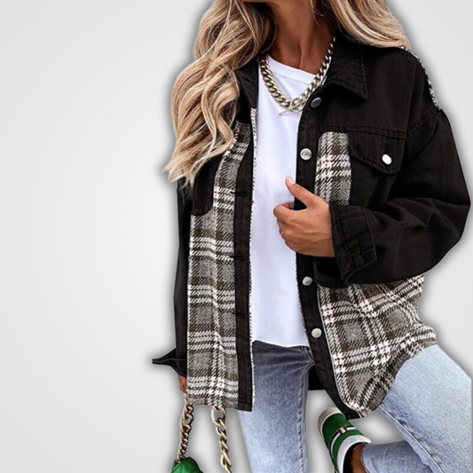 Louise | Oversized plaid denimjakke Stilfuld udendørs essentiel til kvinder