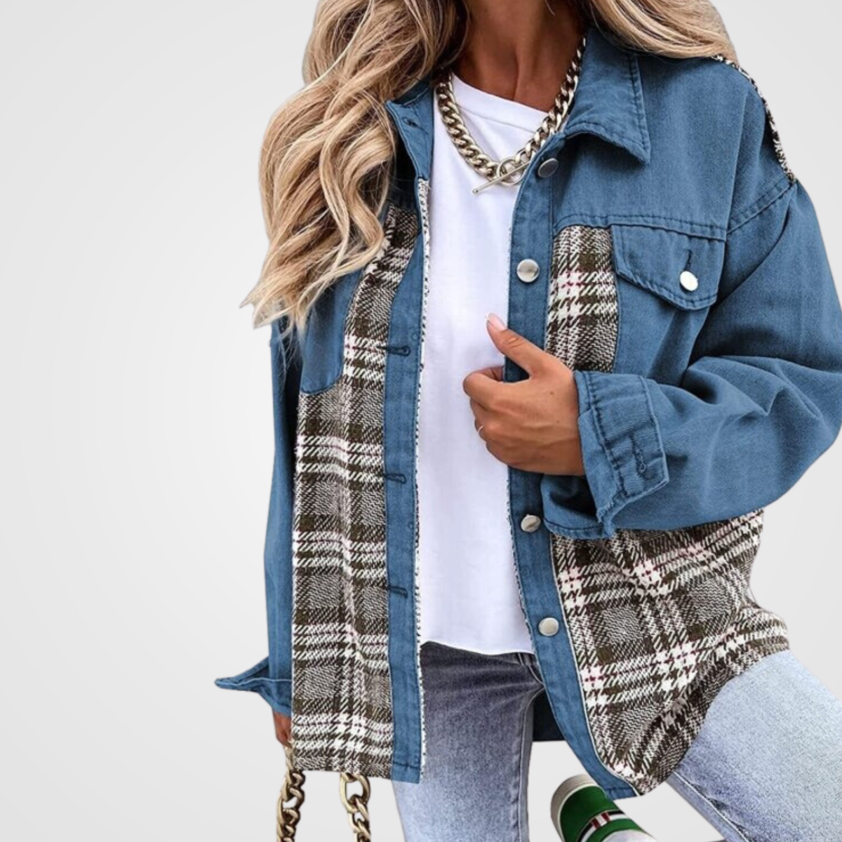 Louise | Oversized plaid denimjakke Stilfuld udendørs essentiel til kvinder