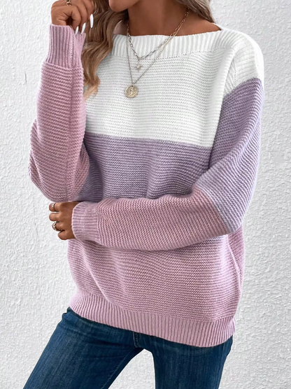 Lauren | Tricolor Patchwork sweater Elegant striktrøje til kvinder til efterår/vinter