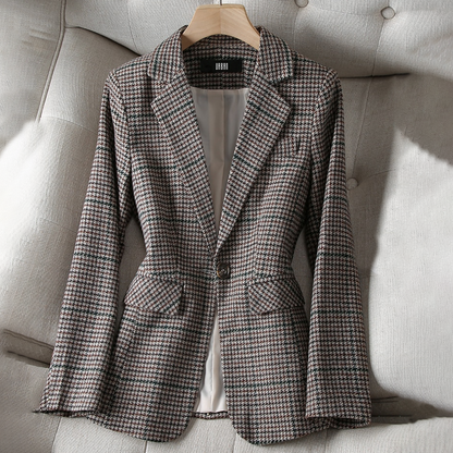 Thilde | Dame plaid blazer elegant slim fit enkelt knap jakke