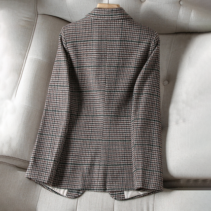 Thilde | Dame plaid blazer elegant slim fit enkelt knap jakke