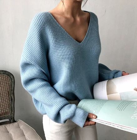 Pernille | Kvinders Hyggelig V-hals Løs Sweater Chic Fall Pullover