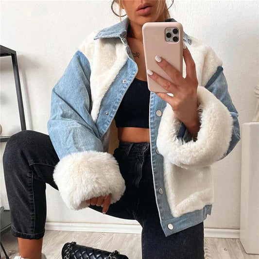 Viola | Varm fleece denimjakke til kvinder Stilfuldt afslappet overtøj til efterår og vinter