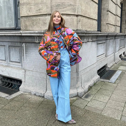 Cajsa | Multi Print Bomuld Streetwear Frakke