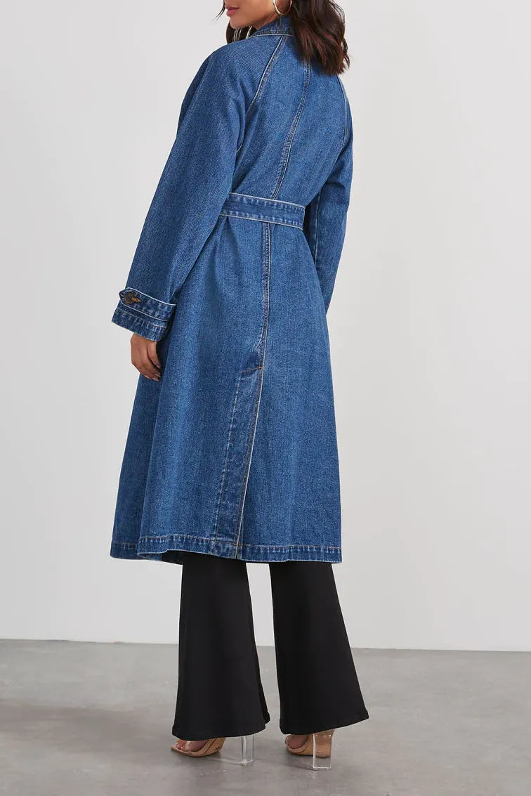 Freja | Stilfuld denim trenchcoat til kvinder, dobbeltradet og vandtæt