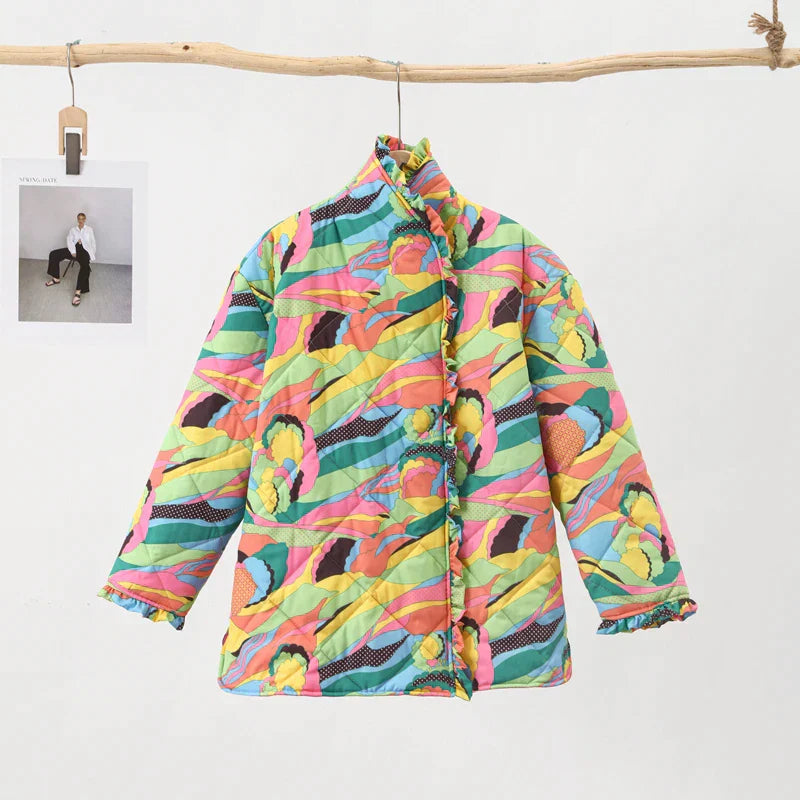 Cajsa | Multi Print Bomuld Streetwear Frakke