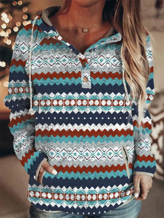 Ragnhild | Hyggelig oversize sweater Boho hættetrøje med etnisk print til kvinder