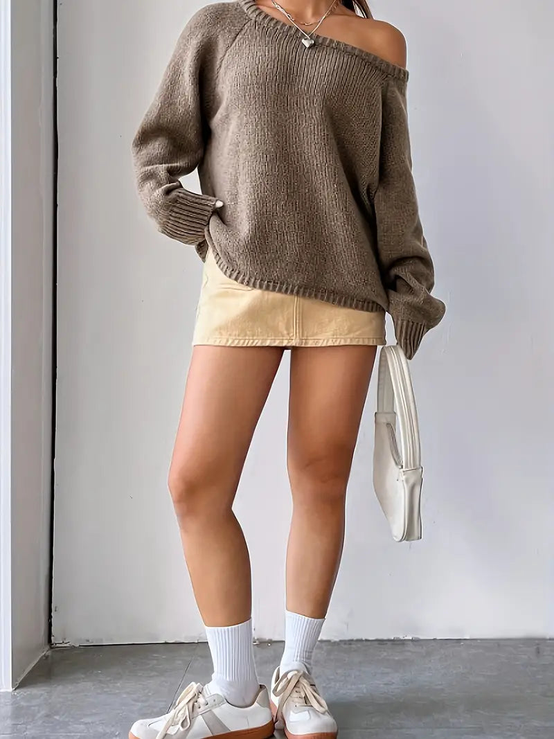 Erin | Off-shoulder strikket sweater Hyggelig og elegant afslappet trøje til efterår og vinter