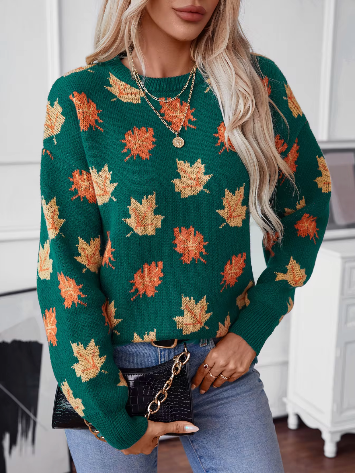 Freja | Hyggelig Maple Leaf strikket sweater til kvinder Stilfuld efterårstrøje