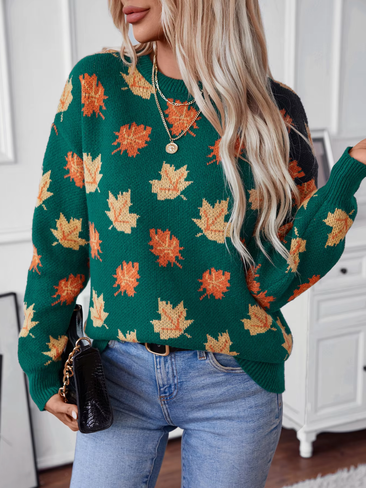 Freja | Hyggelig Maple Leaf strikket sweater til kvinder Stilfuld efterårstrøje