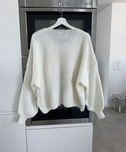 Cathrine | Hvid strikjakke chic kvinders cardigan med snørre design