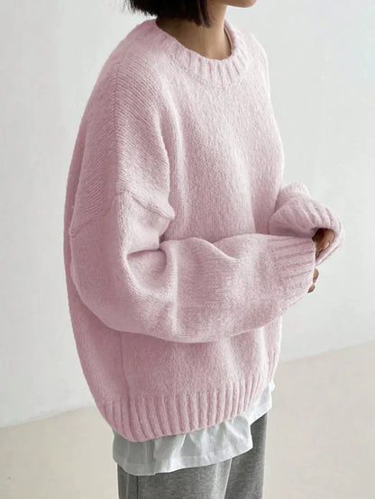 Aurora | Pink monokrom almindelig sweater til kvinder Elegant afslappet trøje til efteråret