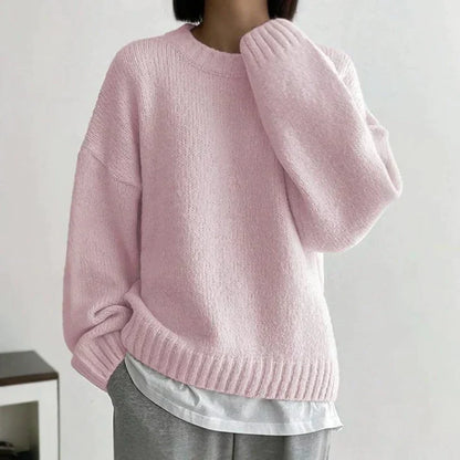 Aurora | Pink monokrom almindelig sweater til kvinder Elegant afslappet trøje til efteråret