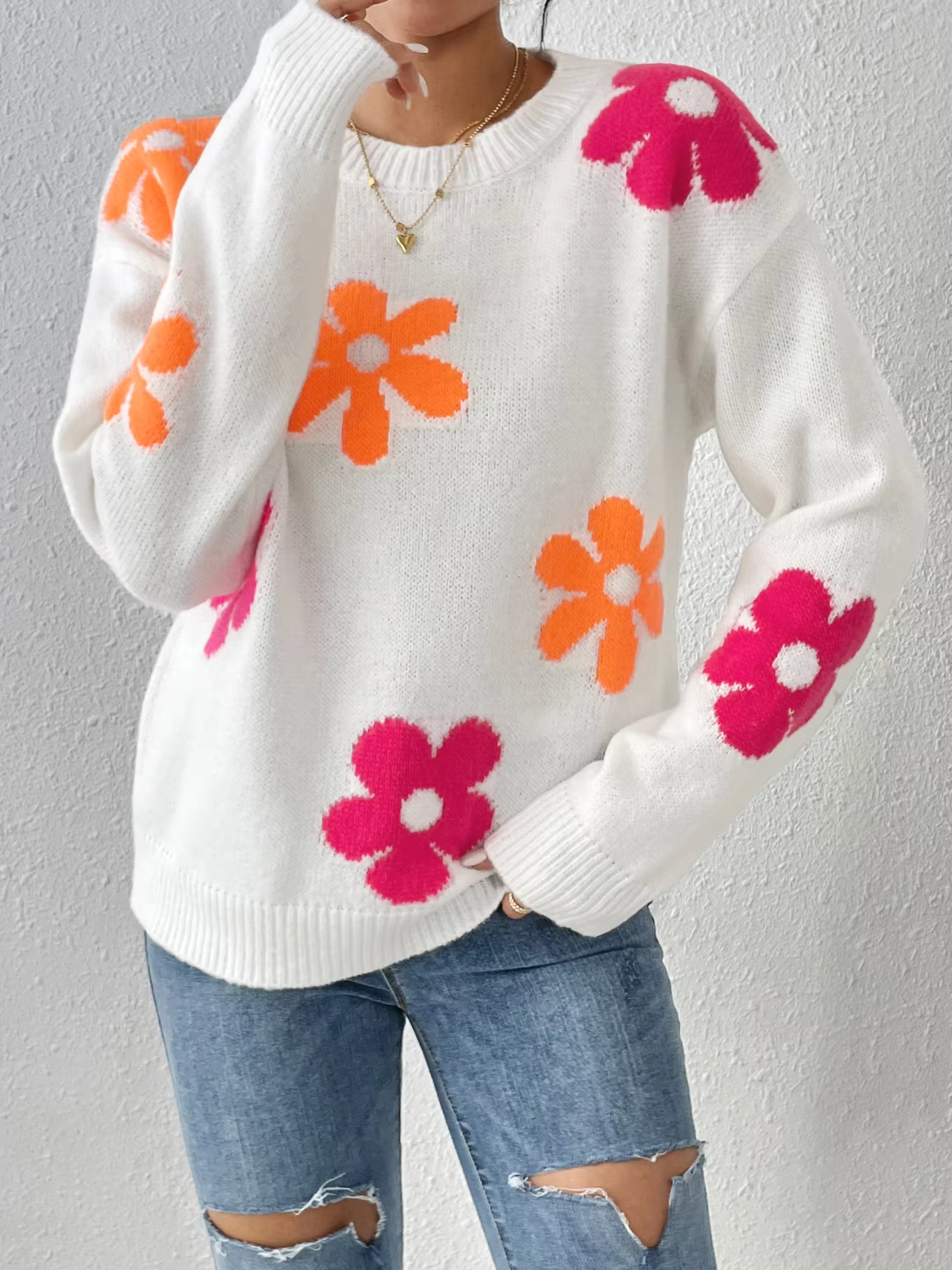 Freda | Hyggelig blomsterstrikket sweater til kvinder Afslappet og stilfuld vintertop