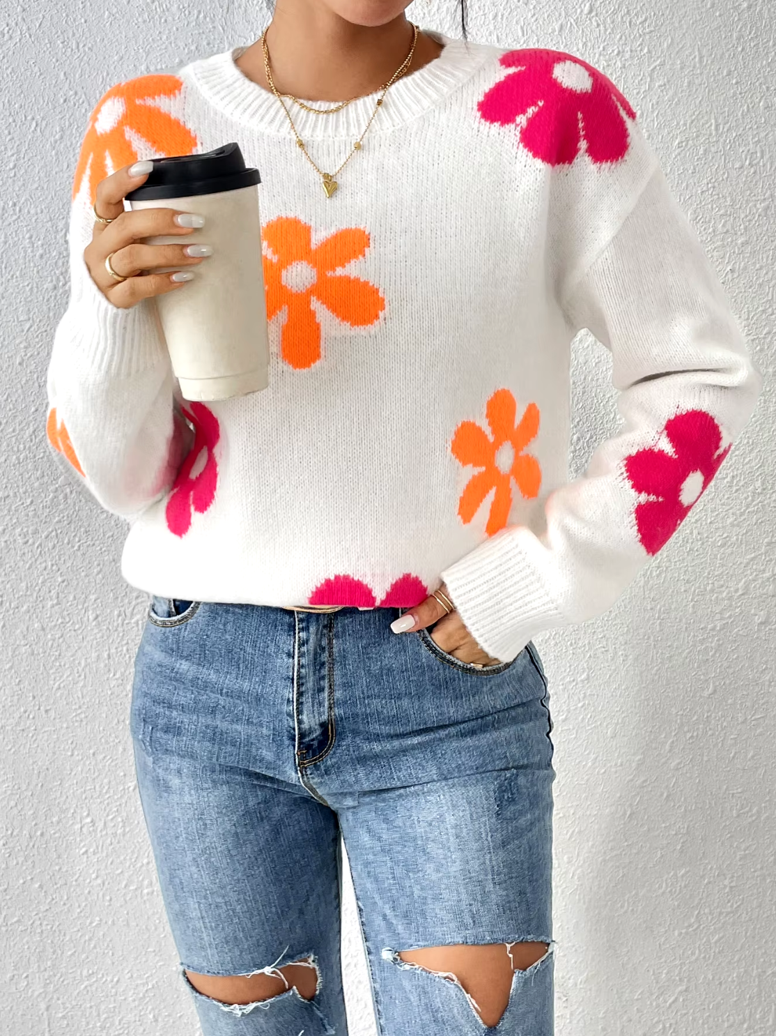 Freda | Hyggelig blomsterstrikket sweater til kvinder Afslappet og stilfuld vintertop