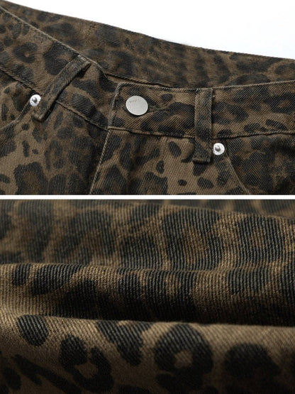 Janelle - Leopard print bredbenede jeans