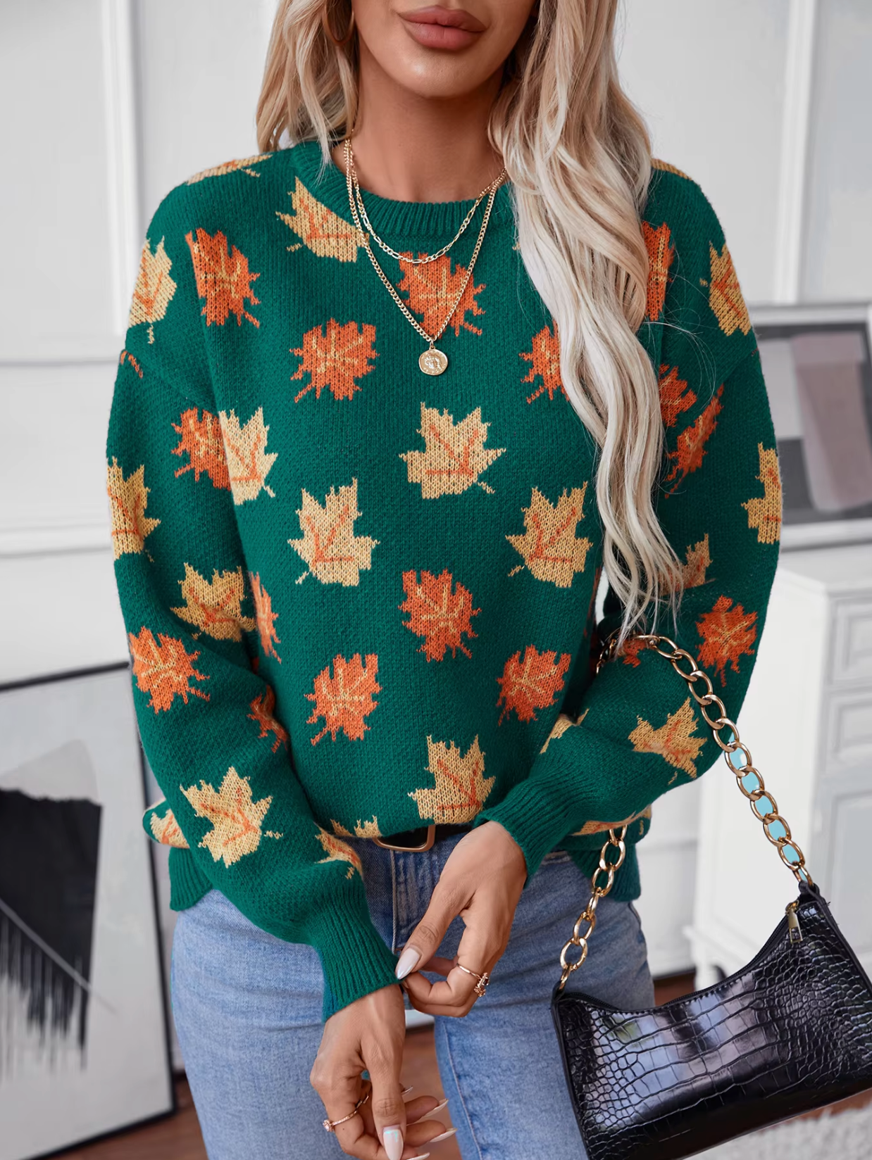 Freja | Hyggelig Maple Leaf strikket sweater til kvinder Stilfuld efterårstrøje